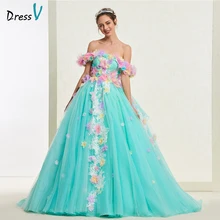 Dressv синее зеленое с аппликацией с открытыми плечами Пышное Платье принцессы на шнуровке милое 16 платье Vestidos De Debutante 15 Anos