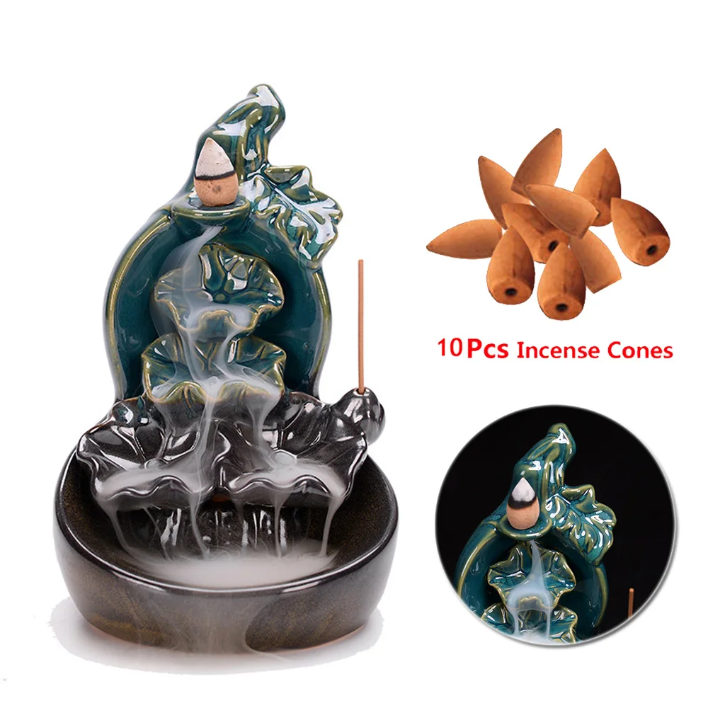 

Smoke Waterfall Furnace Buddhist Meditation Gift Incense Burner Creative Tea House 10.5*10.8*16.5cm 10pcs Cones