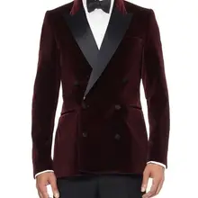 Двубортный бордовый бархат жениха смокинги друзей жениха Мужские свадебные костюмы жениха(пиджак+ брюки+ пояс+ галстук) K: 667