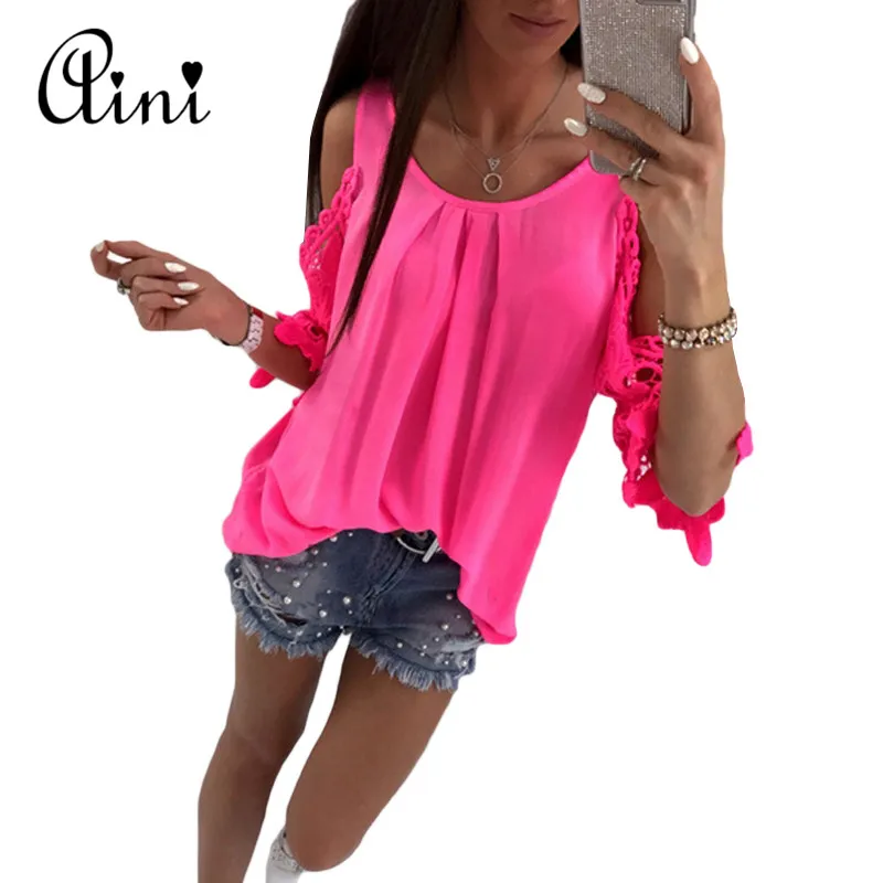 Womens Tops and Blouse Shirt 2018 Summer Top Casual Hollow Out Sleeve Off Shoulder Shirt Ladies Blouse Plus Size Boho Tunic Tops Blouses