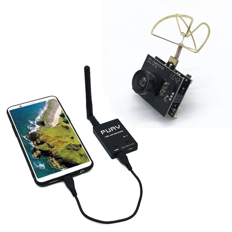 

5.8G UVC Receiver + 25mW/150mW 5.8G 40CH VTX 600TVL FPV Camera Transmitter Video Downlink OTG VR Smartphone for FPV Racing Drone