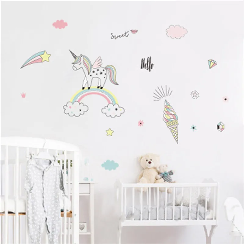 Cute Unicorn Wall Stickers For Kids Rooms Home Decor Nursery Girls