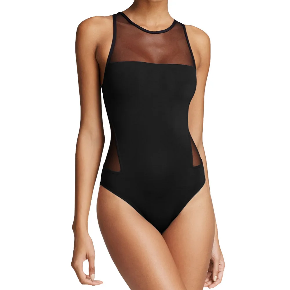 One Piece Swimwear Cut Out One Piece Swimsuit Solid Bandage Swimwear Women Perspective Hollow Out Monokini Swimsuit Bathing Suit