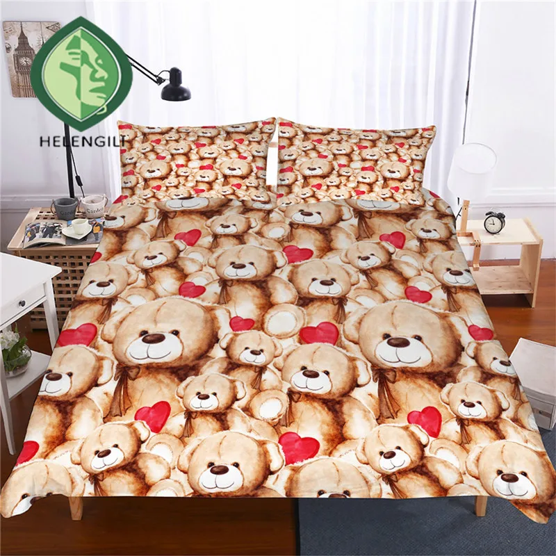 HELENGILI 3D Bedding Set Teddy Bear Print Duvet Cover Set Lifelike