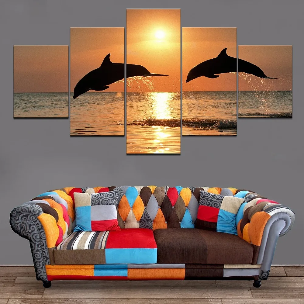 

Animal Dolphin Home Decor Living Room HD Print Animal Decor Painting 5 Piece Painting Canvas Wall Art Canvas Painting Artwork