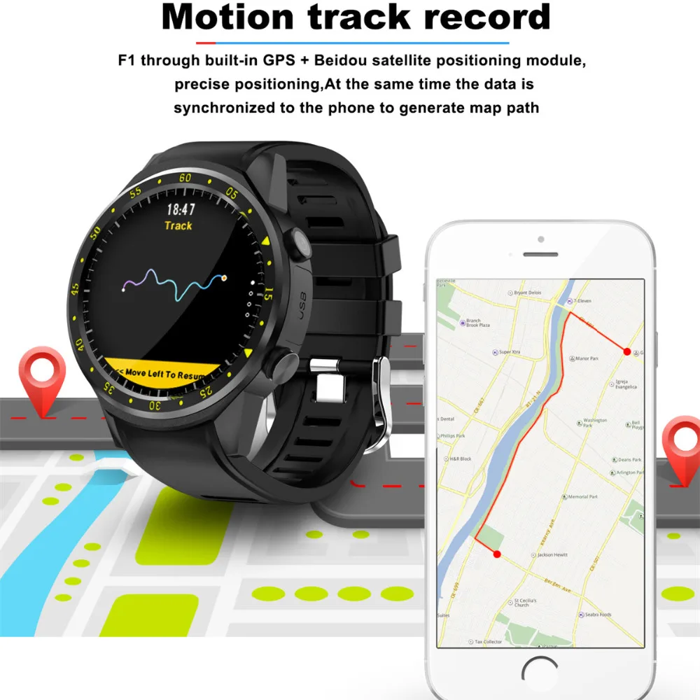 F1 Bluetooth GPS Smart Watch with Camera SIM Card Wristwatch Support Heart Rate Monitor Sport Smartwatch for Android IOS Phone