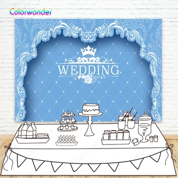 

Blue Lattice Backdrop for Wedding Party Decor Blue Curtain with White Printing Background Photography Hearts with Lines Photo