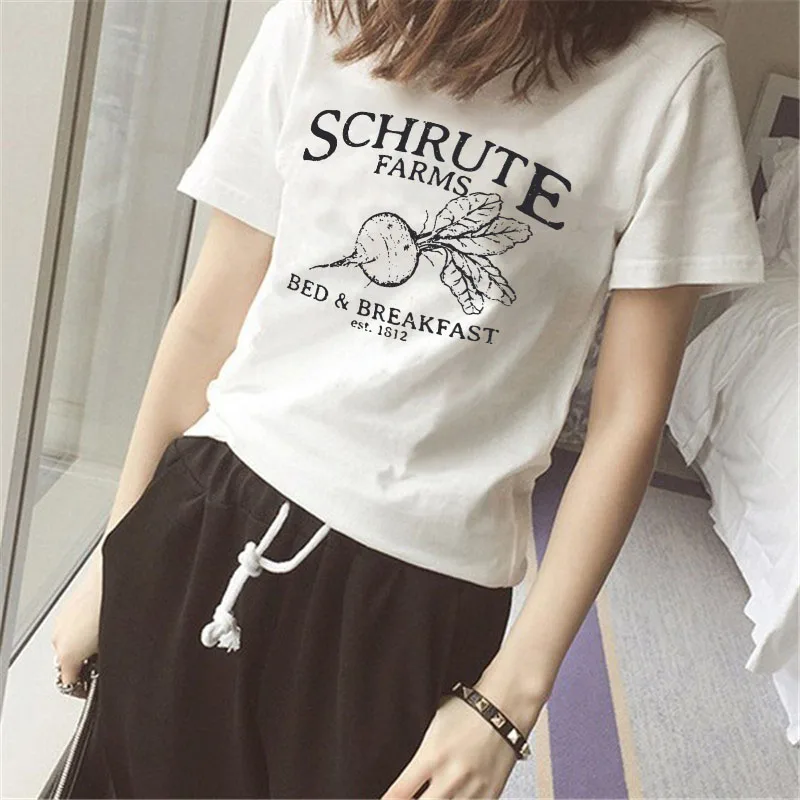 LUSLOS Schrute مزارع السرير و الإفطار التي شيرت الفجل طباعة المرأة الساخن الصيف المحملة قمم سوبر لينة مريحة قصيرة الأكمام LUSLOS Schrute مزارع السرير و الإفطار التي شيرت الفجل طباعة المرأة الساخن الصيف المحملة قمم سوبر لينة مريحة قصيرة الأكمام