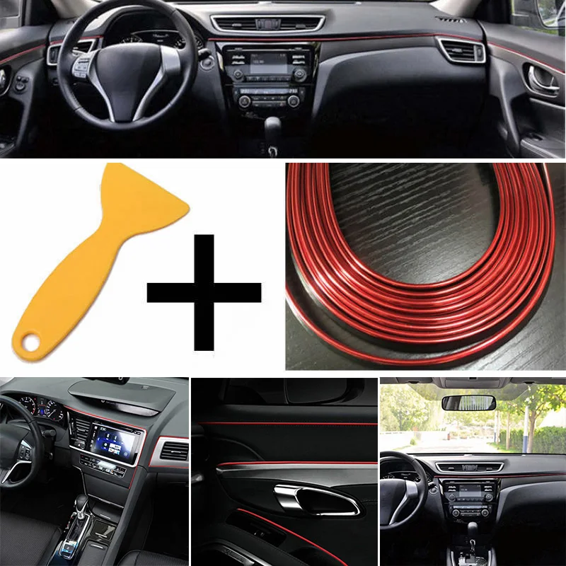 

5M Red Car Styling Strip Trim Decals Interiors Door Stickers Moulding Line DIY