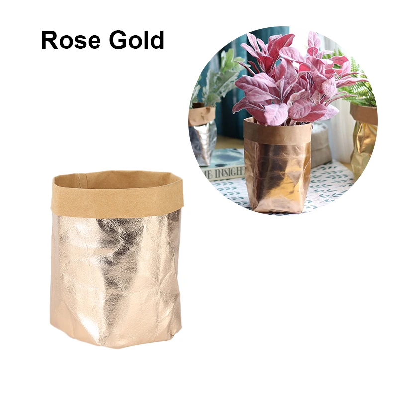 

Washable Kraft Paper Bag Plant Flowers Pots Multifunction Home Storage Bag Reuse Shimmering Rose Gold paper bag