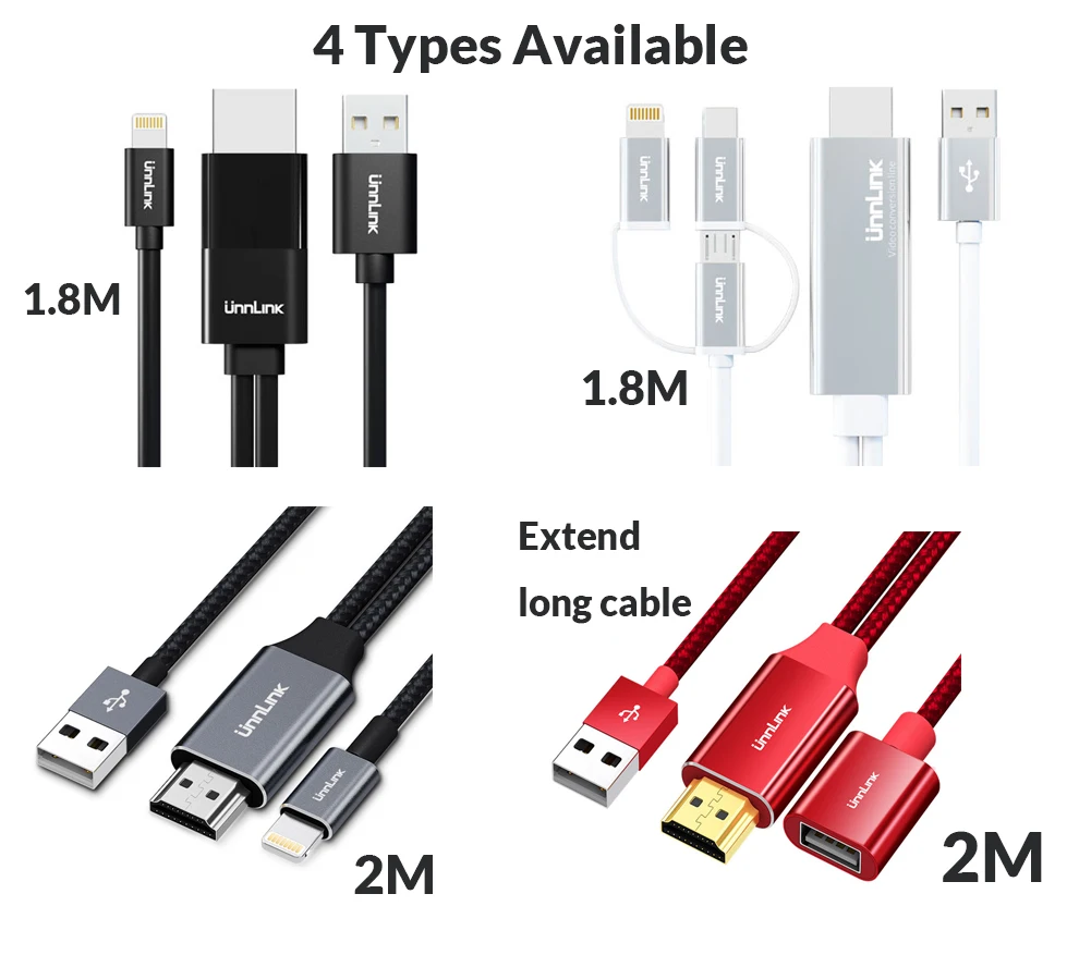 Unnlink USB к HDMI зеркало литой кабель конвертера MHL для iPhone iPad освещение телефона Android Micro Тип C FHD1080 @ 60 Гц