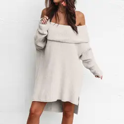 Выкл Shouder свитер платье женские зимние вязаные платья для зимние теплые платье женские зимние vestidos mujer; 2018 женские #4O25