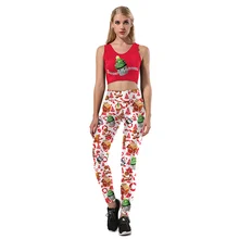 Женский набор для йоги спортивный костюм рукава бюстгальтер эластичные леггинсы Рождественская елка Печать Красочные аккуратные пошив SCL239