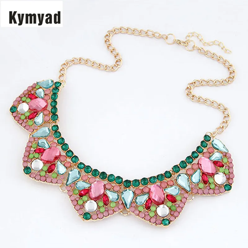 Kymyad Summer Jewelry Collar Bib Statement Necklace Colorful Rhinestone