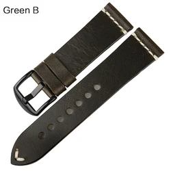MAIKES Luxury Leather Watch Band with Steel Buckle - Retro Red Grain, 6 Color Options for 22mm (Green-B)