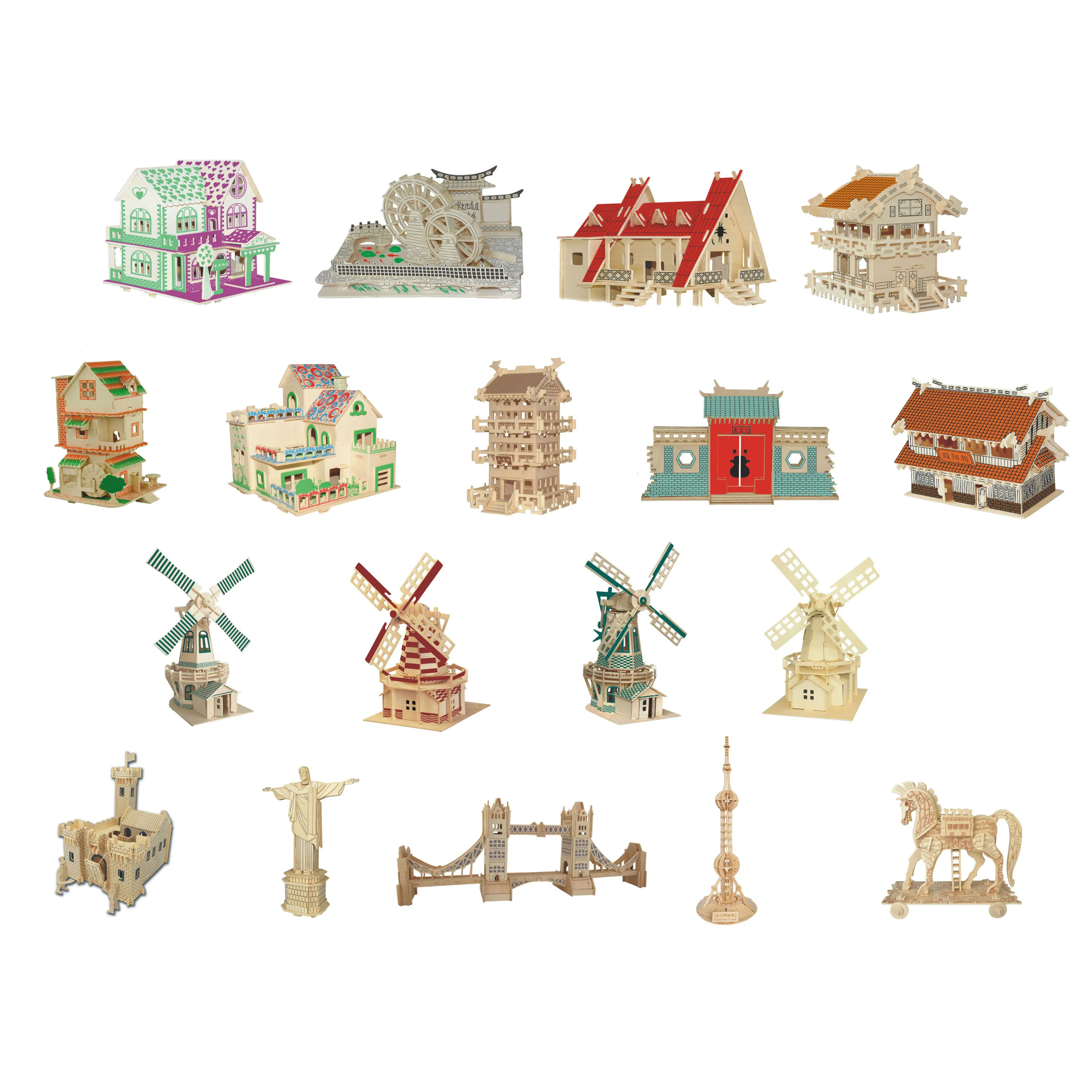 Chanycore Bayi Belajar Pendidikan Mainan Kayu 3D Puzzle Bangunan Chanycore Bayi Belajar Pendidikan Mainan Kayu 3D Puzzle Bangunan Rumah Villa Castle Tower Kincir Angin Cina Hadiah Anak anak 4309 di Teka teki dari Mainan
