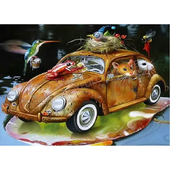 

Handmade Diamond Painting Cross Stitch car mouse frog DIY 5D Diamond Mosaic Embroidery Picture of Rhinestones Home Decor TY82