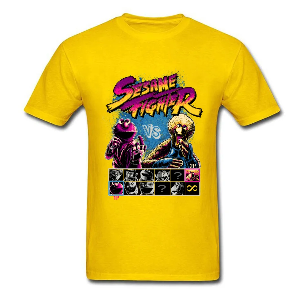 Sesame Fighter O Neck T-shirts Summer Tops Shirts Short Sleeve Retro Cotton Fabric Casual Tee-Shirts Design Boy Sesame Fighter yellow