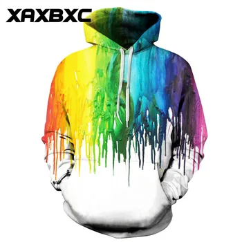 

New 110 Rainbow Splash Paint Galaxy 3D Printed Women Jacket Hooded Femme Sweatshirt Casual Loose Men Pocket Hoodies Coat