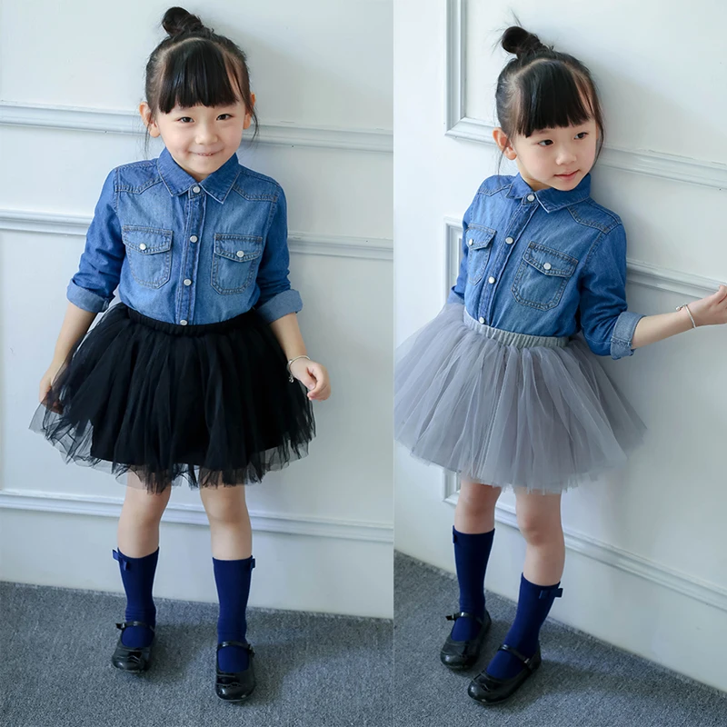 Toddler Girls Jeans Shirts Spring Autumn Baby Girl Cotton Shirt Long Sleeve Kids Blouses For