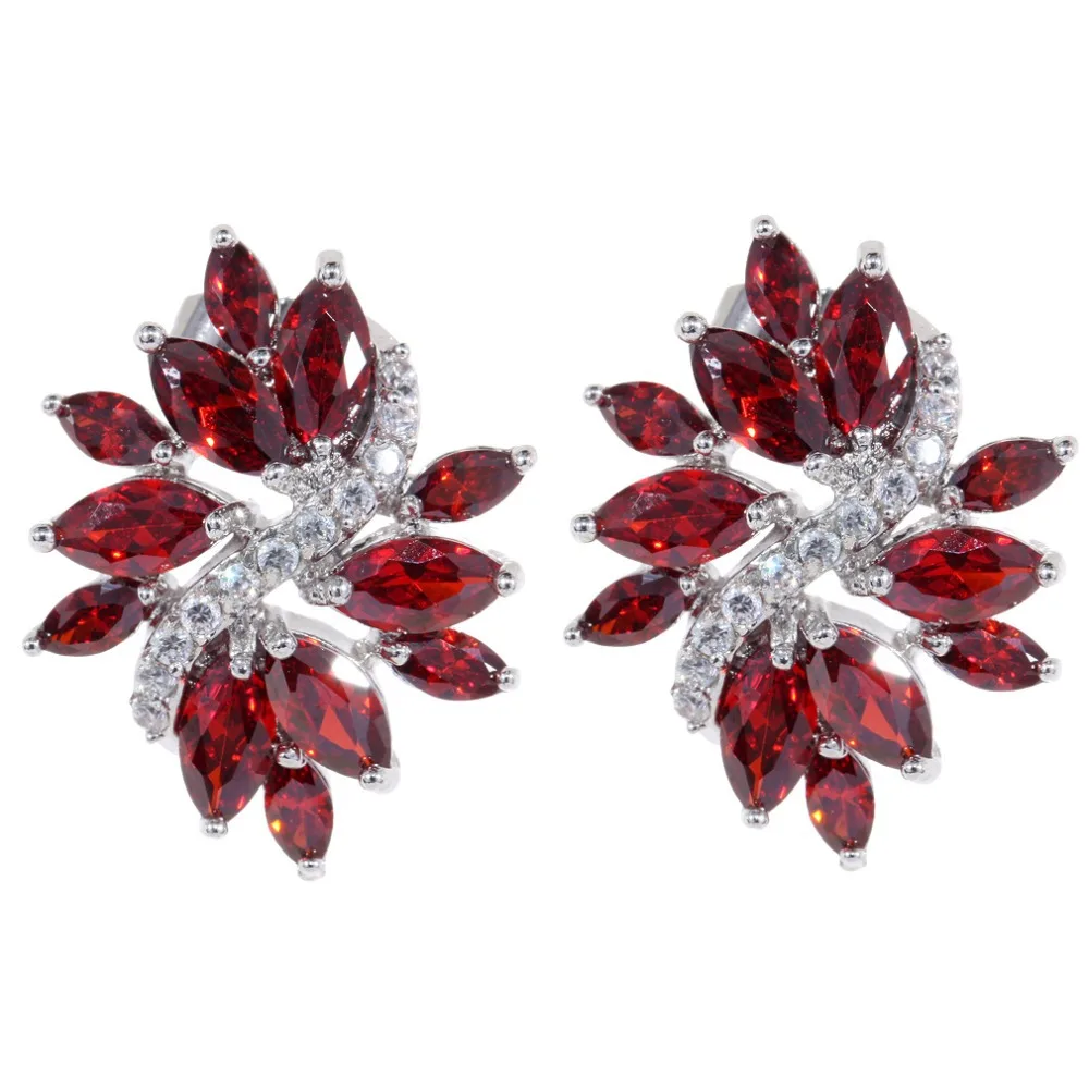 

Fashion Hot Sale High Quality Silver Plated Red Glaring Spiral Cubic Zirconia CZ Stud Flower Polygon Crystal Earrings Gift Women