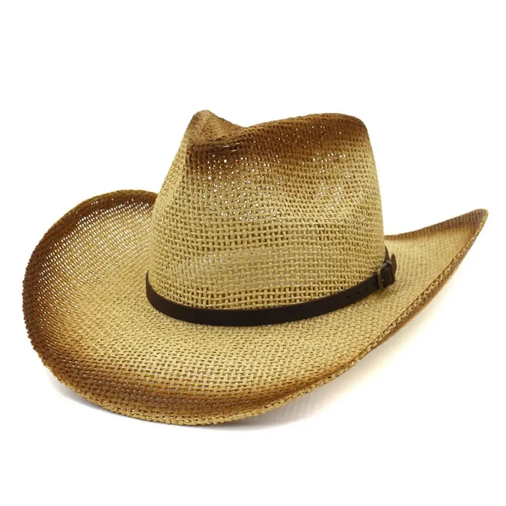 Hot Sale! Fashion Beige Coffee Khaki White Straw Cowboy Hat Retro Summer Hat Men And Ladies Fancy Dress Sun Hat#4J12