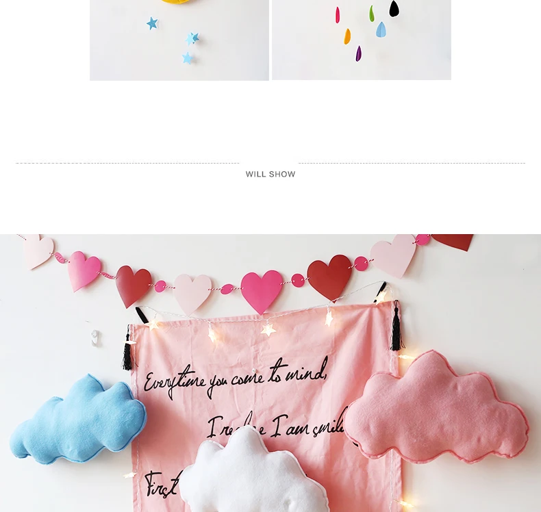 Korean style children's room decoration cloud pink girl heart room ins props photo background cloth dormitory hang cloth (7)