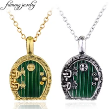 Collar con medallón de hada para puerta Bilbo Baggins, colgante de Retro verde Vintage, joyería de película para hombres y mujeres, accesorios de moda