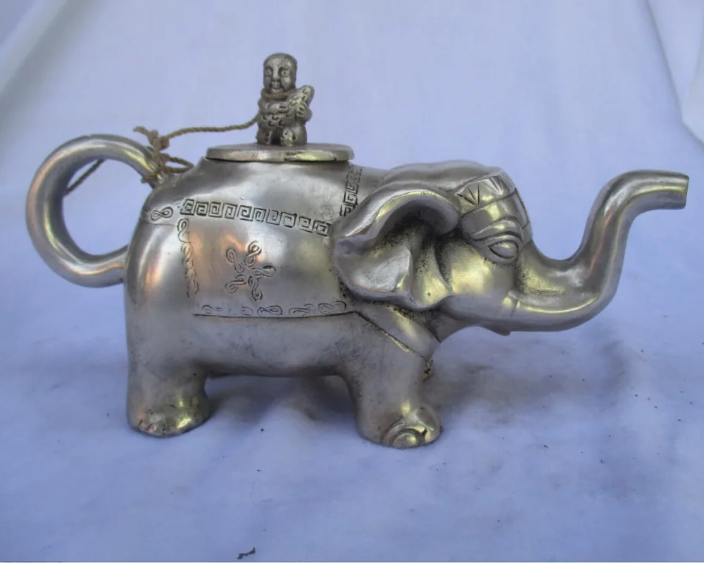 

Collectible Decorated Old Handwork Tibet Silver Carved Elephant Teapot/Flagon Free shipping 000029
