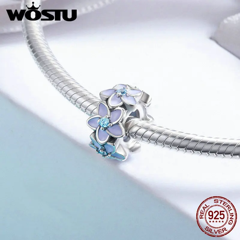 WOSTU Real 925 Sterling Silver Romantic Orchid Silicon Stopper Beads fit Wostu Original DIY Charm Bracelet Jewelry Gift FIC601