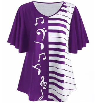 

2019 Summer Spring Women 5XL Musical Notes Print Casual Loose Half Sleeve Shirt Tops Plus Size Women blouse