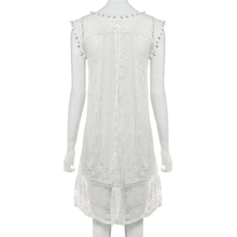 2018 Sleeveless Lace Sexy Ladies Women Beach Dress Beachwear Swimwear Summer Holiday White Short Mini Dress Vestidos #F#40SP253
