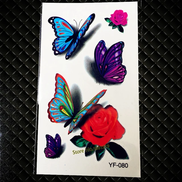 Amazing Flash Colorful Temporary Tatto Stickers GYF-080 3D Butterfly Rose Design Sezy Women Body Art Waterproof 3D Tattoo Papers Amazing Flash Colorful Temporary Tatto Stickers GYF-080 3D Butterfly Rose Design Sezy Women Body Art Waterproof 3D Tattoo Papers