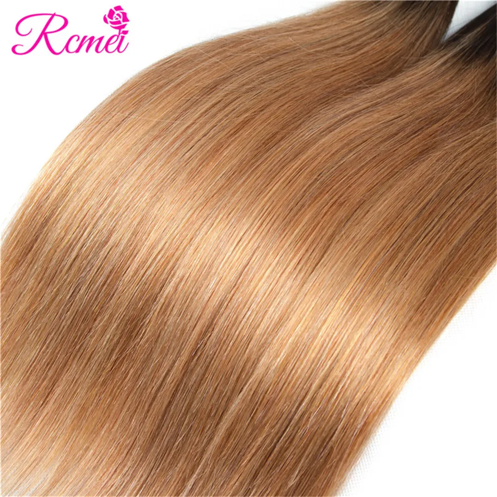 Rcmei Ombre Human Hair Bundles Straight Hair 1B/27 Honey Blonde Weave Bundles Two Tone Colored Brazilian Non Remy Hair Extension