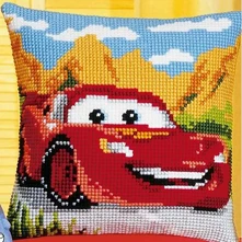

red Car DIY Needlework Kit Unfinished Acrylic Yarn Embroidery Pillow Tapestry Canvas Cushion Front Cross Stitch Pillowcase