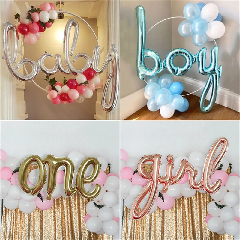

Rose Gold link One Boy Girl Hello Baby Letter Foil Balloons Baby Shower 1st First Birthday Party Decoration Balloons