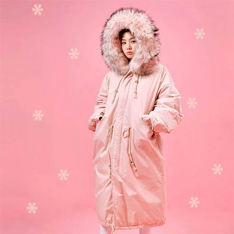Свободное прямое зимнее женское хлопковое пальто с большим меховым воротником и капюшоном, толстая Длинная женская верхняя одежда, новая простая однотонная парка ZX360