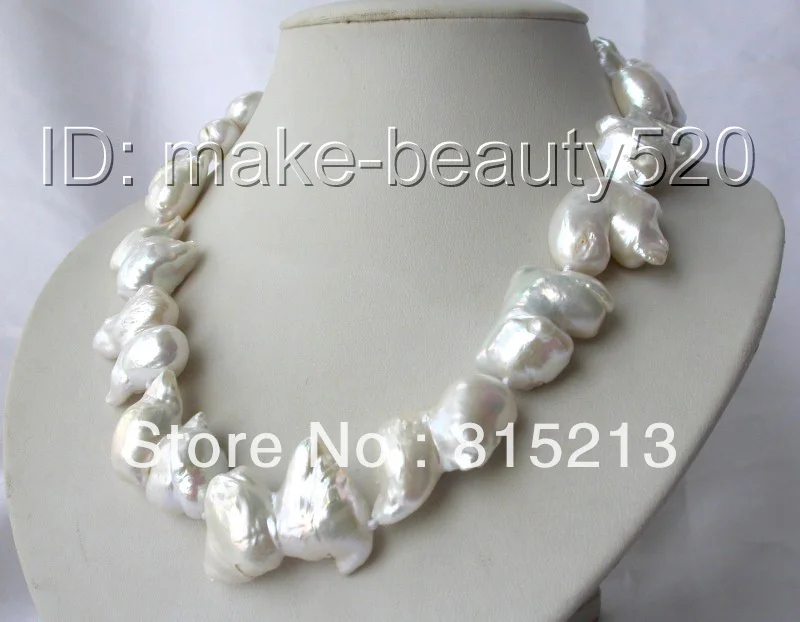 

FREE SHIPPING>>@@@ A934 stunning big baroque white keshi reborn freshwater pearl necklace