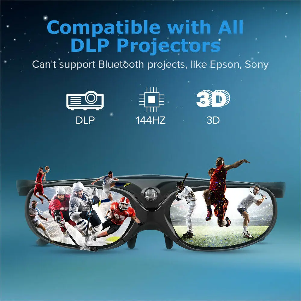 3D очки активные затвор dlp соединение 96 144 Гц перезаряжаемые для acer BenQ Проекционные