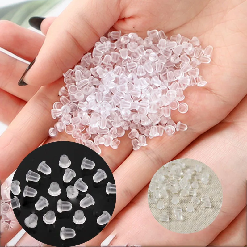 

2019 New 100 Pcs Silicone Clear Soft Plastic Replacement Earring Back Caps Stoppers Plugs Lock Transparent Stud Earring Plugs