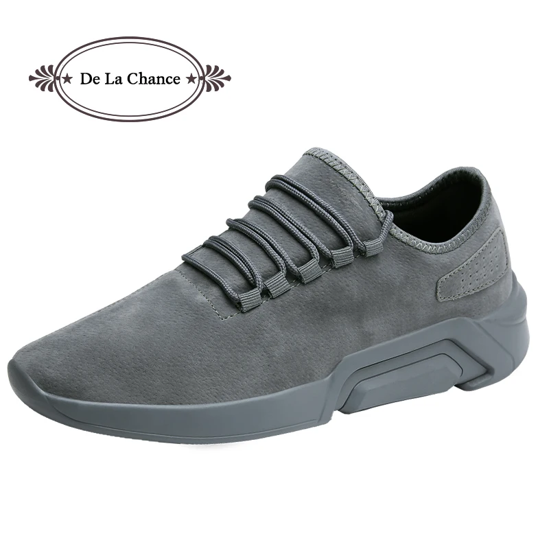 DE LA CHANCE Fashion Classic Leather Shoes Men Casual Pattern Comfortable Round Toe Lace-up Flat Black Grey Khaki | Обувь