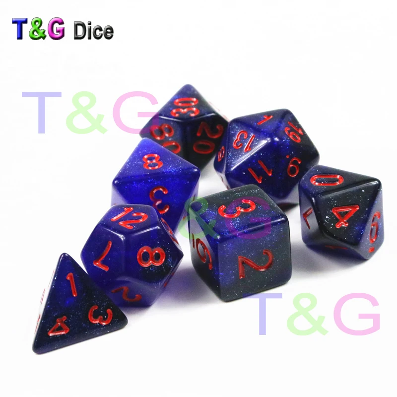 T& G креативная Вселенная Galaxy Dice набор D4-D20 с загадочным Королевский синий микс черный, блестящая пудра ForTRPG, DND настольная игра