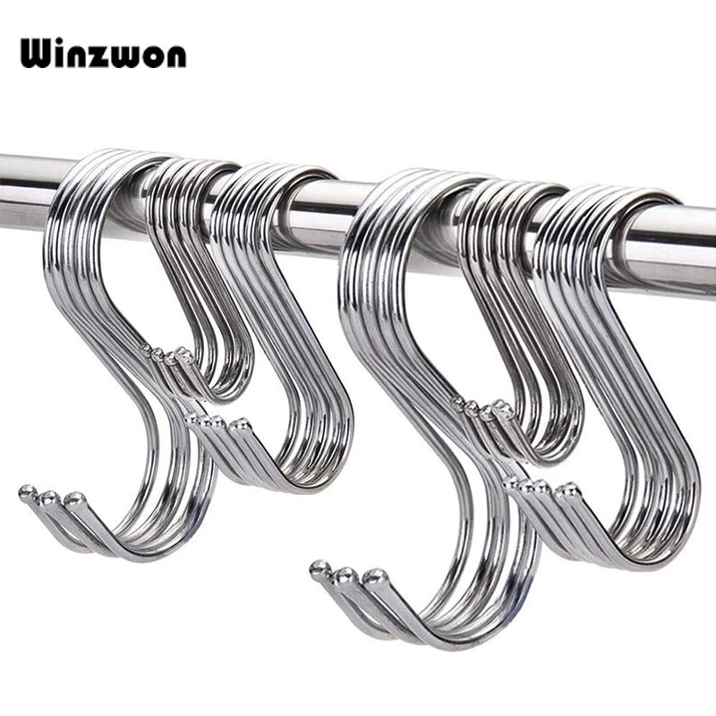 

10Pcs/lot Stainless Steel S Shaped Hanger Hook Kitchen Bathroom Clothes Hanging Hooks Rails Clasp Holder Home Storage Organizer