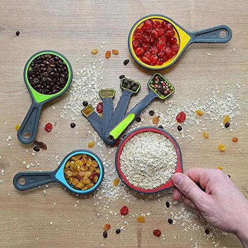 Collapsible Measuring Cups and Spoons Portable 8 Piece Measuring Tool Set for Liquid Dry
