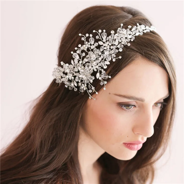 

Dower me Stunning Crystal Wedding Hair Vine Silver Bridal Accessories Handmade Headband Women Jewelry