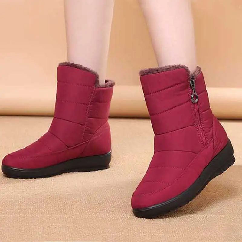 Black Rain Boots Women Winter Shoes Platform Waterproof Snow Boots Warm ...