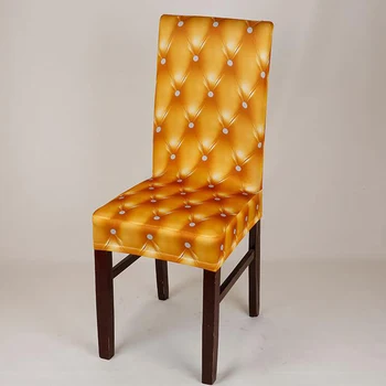 

Faux leather pattern Printed Dining Chair Cover Removable Elastic Banquet Folding Dining Room Chair Cover For Kitchen Chair