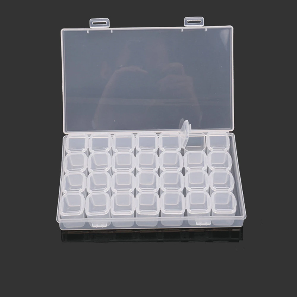 28 Cells Empty Storage Container Box Case For Nail Art Tips Rhinestone Gems Makeup/Jewelry Organizer Plastic Cosmetic Container