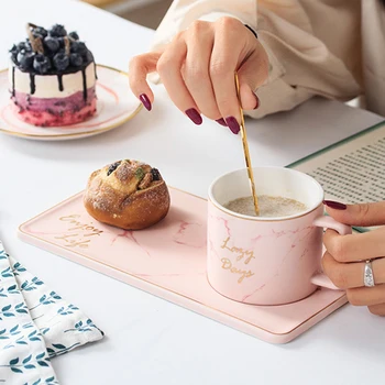 

Matt Phnom Penh Marble Cup Dish Gold Spoon Ceramic Marble Stripe Coffee Cup Plate Bar England Afternoon Teacup Girl Tableware
