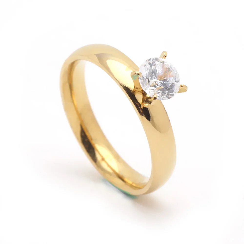 

2017 gold color New Fashion Brand Design 4mm finger Rings For Woman white zircon wedding bands Jewelry 316 stainless steel Rings